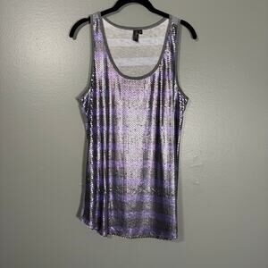 Black Poppy Women's Y2K Maximalist Purple Sequin Striped Tank Top - Size Large